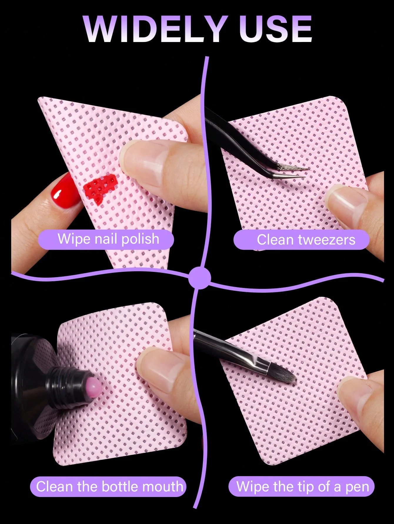 300 PCS Multicolor Lint-Free Nail Wipes , Pads Eyelash Extension Wipes, Nail Polish Remover Soft Non-Woven Nail Polish Removal