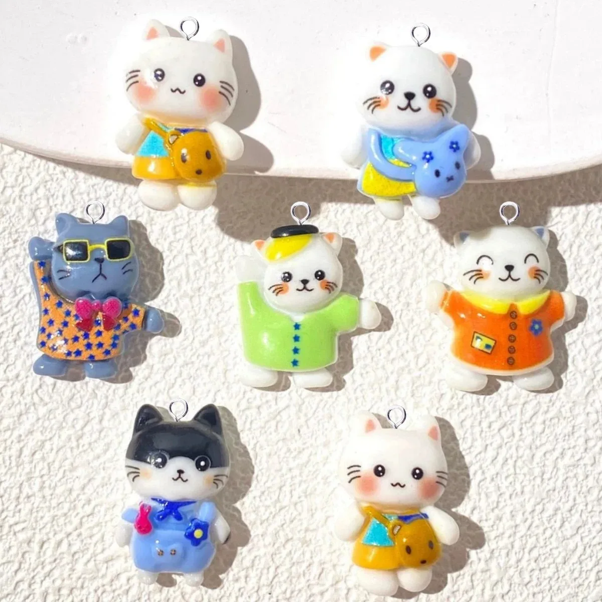 10Pcs Cartoon Kawaii Cool Glasses Cat Resin Charms, Simulated Animal Pendants for DIY Earrings Jewelry Making Findings