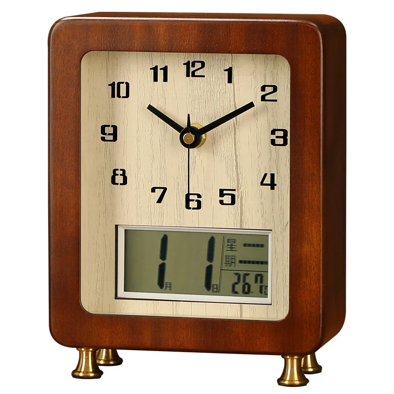 

Living room household retro solid wood clock with calendar