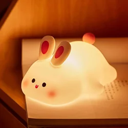 Lindo conejo de silicona luces nocturnas recargable por USB, temporizador, Sensor táctil, lámpara de noche para dormir, decoración de habitación, regalo para niños