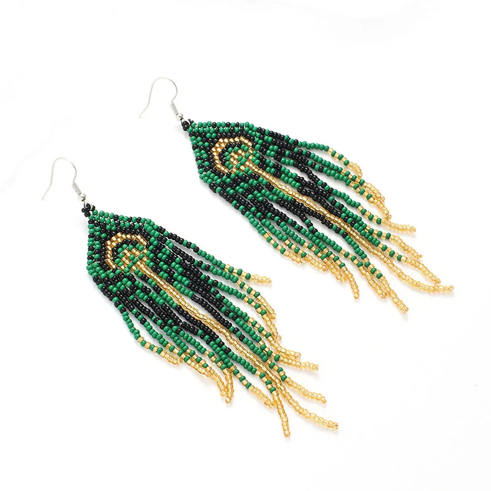 New Arrival Bohemian Women\'s Jewelry Accessories Vintage Handmade Beads Boho Beaded Tassel Long Hanging Earrings for Women 2022