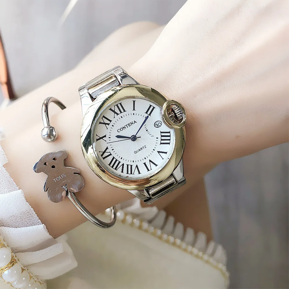 CONTENA Top Brand Women Watches Luxury Rose Gold Stainless Steel Ladies Quartz Wristwatch Fashion Elegant Bracelet Watch Women