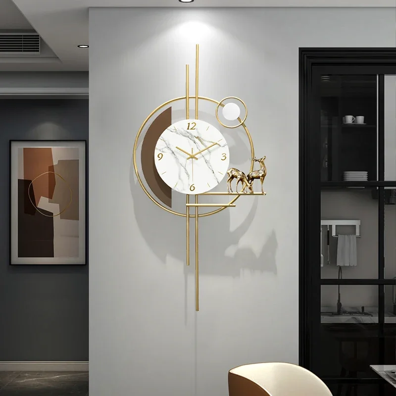 Design Large Wall Clock Metal Living Room Designer Mid Century Wall Watch Atmosphere Unique Upscale Reloj De Pared Home Decor