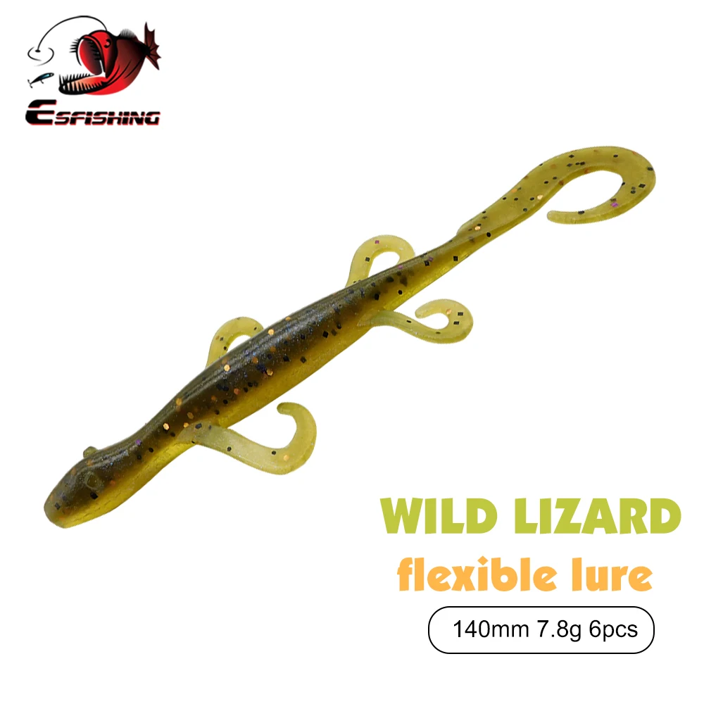 ESFISHING Soft Plastic Lures Wild Lizard 140mm 6pcs Pesca Isca Artifical Silicone Bass Fishing Baits