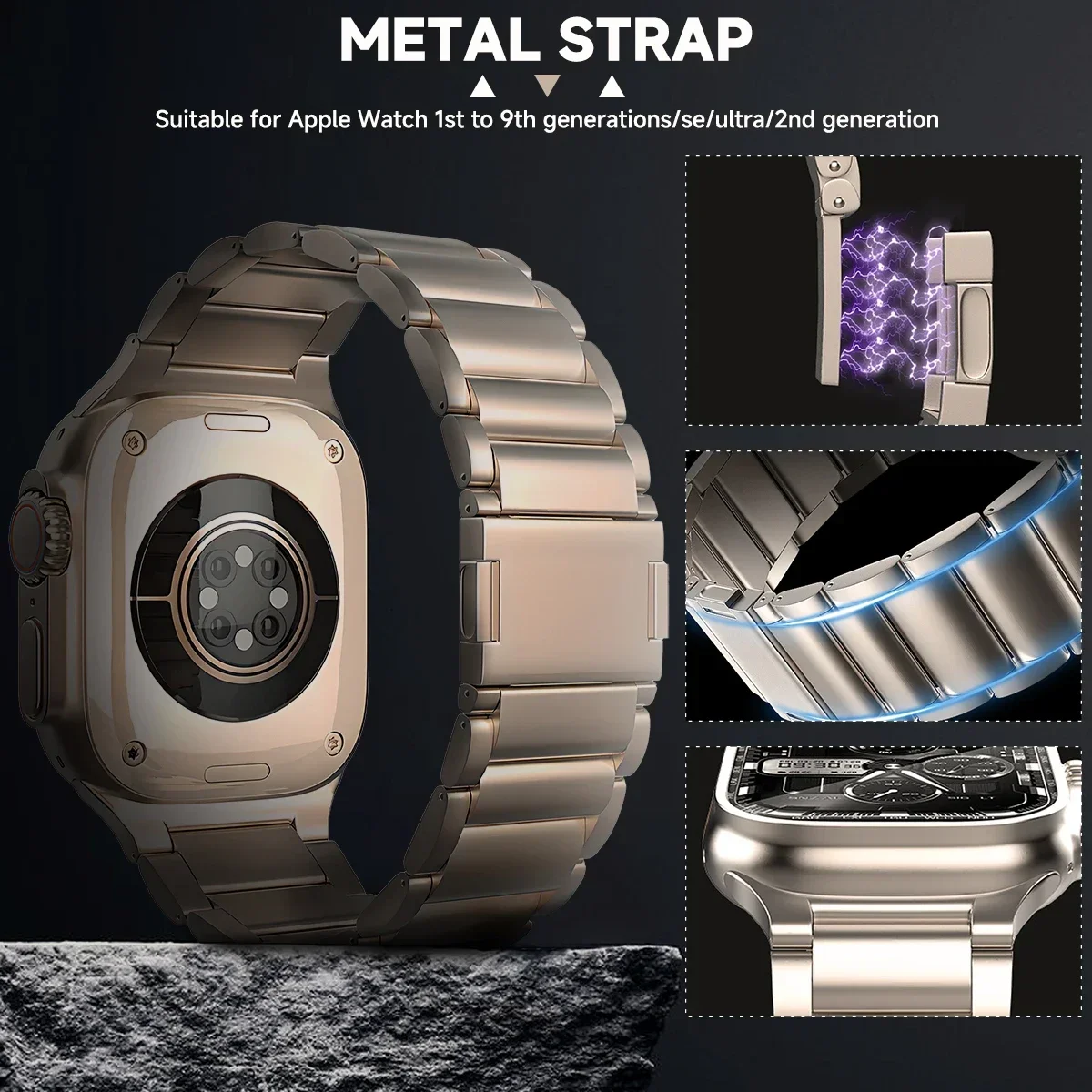 Luxury Titanium Bracelet For Apple Watch Ultra 2 49mm Series 9 8 7 45mm 42mm 44mm Magnetic Strap For iWatch 6 5 se 4 3 Link Band