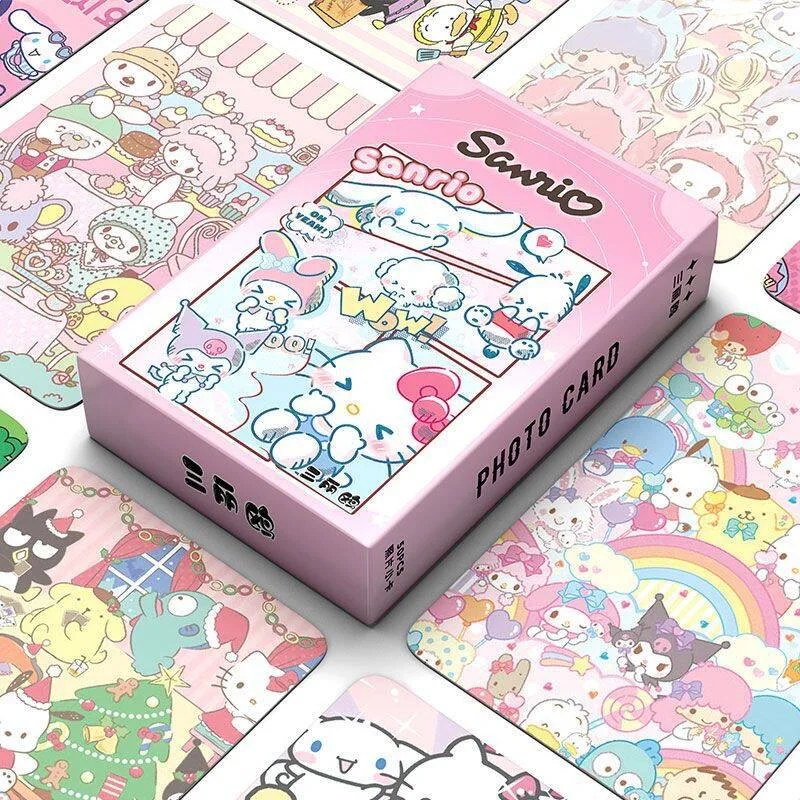 Sanrio-Tarjeta brillante de Hello Kitty Cinnamoroll para niños, juego coleccionable de dibujos animados, My Melody, juguete para regalo