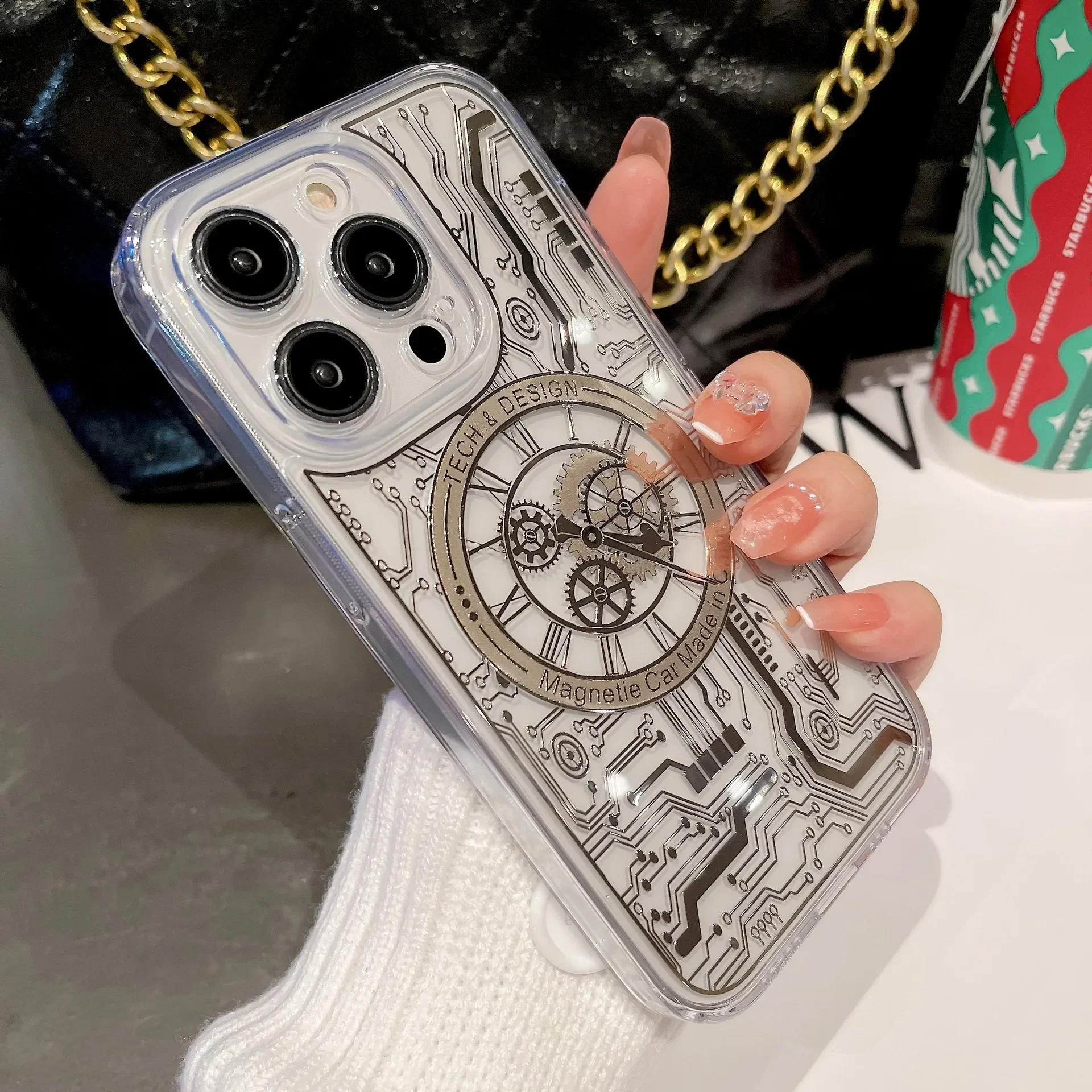 Magsafe Charging All Inclusive Soft Phone Case For IPhone 13 Pro 15Max 14 PlTus Ransparent Mechanical Watch Magnetic Phone Cover