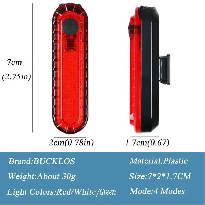 BUCKLOS Bicycle Taillight LED USB Rechargeable Bike Rear Lights Flashlight for Bicycle Road Bike Lamp Cycling LED Lighting