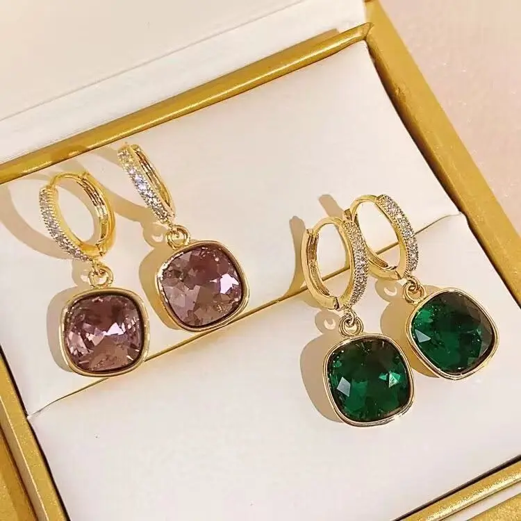 

Princess Cut Garnet Amethyst Citrine Emerald 925 Sterling Silver Geometric Square Hoop Earring Woman Colorful Gemstone Jewelry