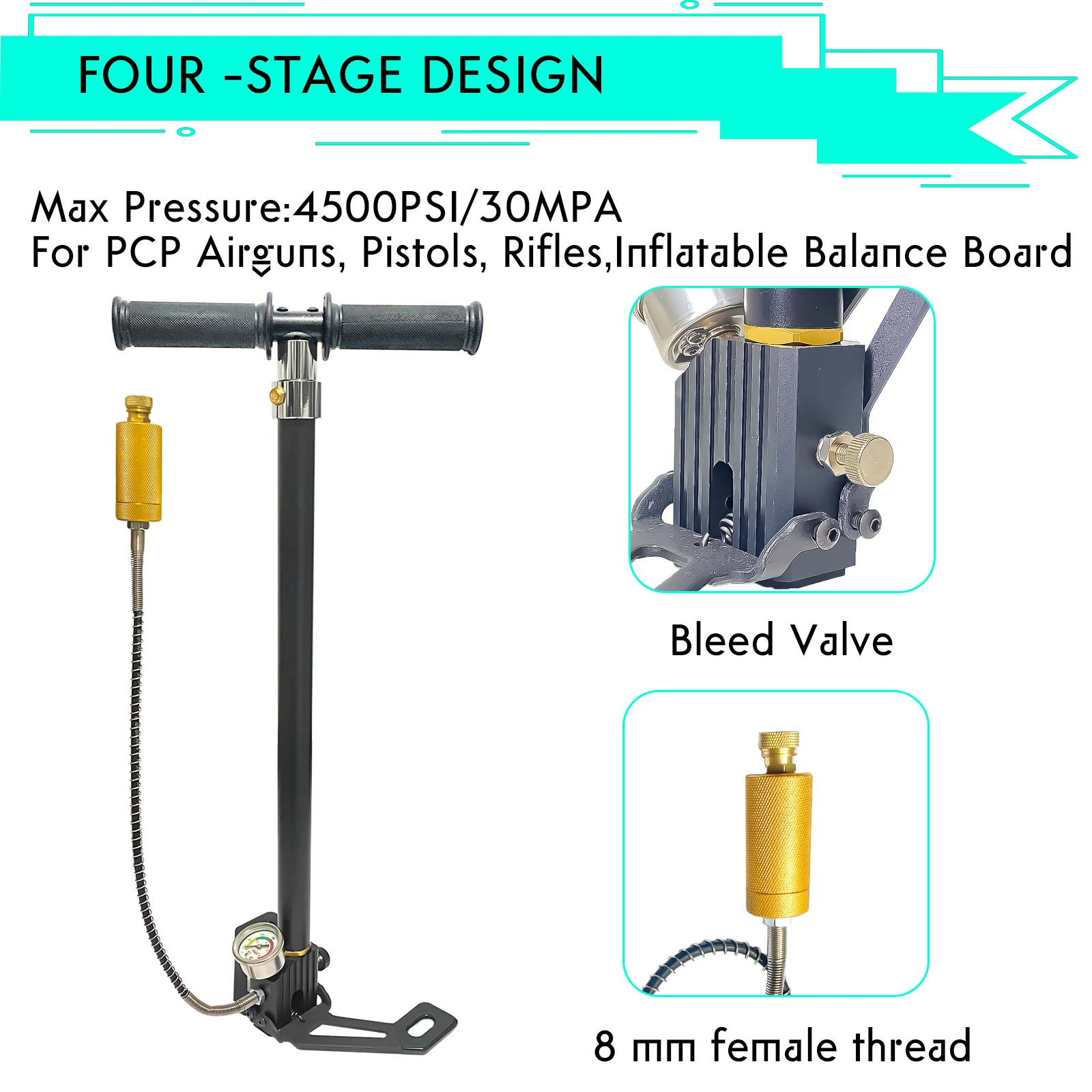 تخصيص NUOGE 4 المرحلة 30mpa 4500Psi PCP مضخة يدوية ارتفاع ضغط تعمل HPA خزان الصيد سيارة دراجة #1