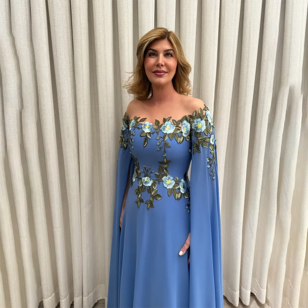 Blue Elegant Green Chiffon Mother of The Bride Dresses Appliqued Off The Shoulder A Line Formal Evening Prom Gowns Customized