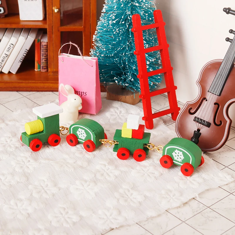 Tren en miniatura para casa de muñecas, tren pequeño de copo de nieve de Navidad, 1:12, juguete para niños, accesorios para casa de muñecas