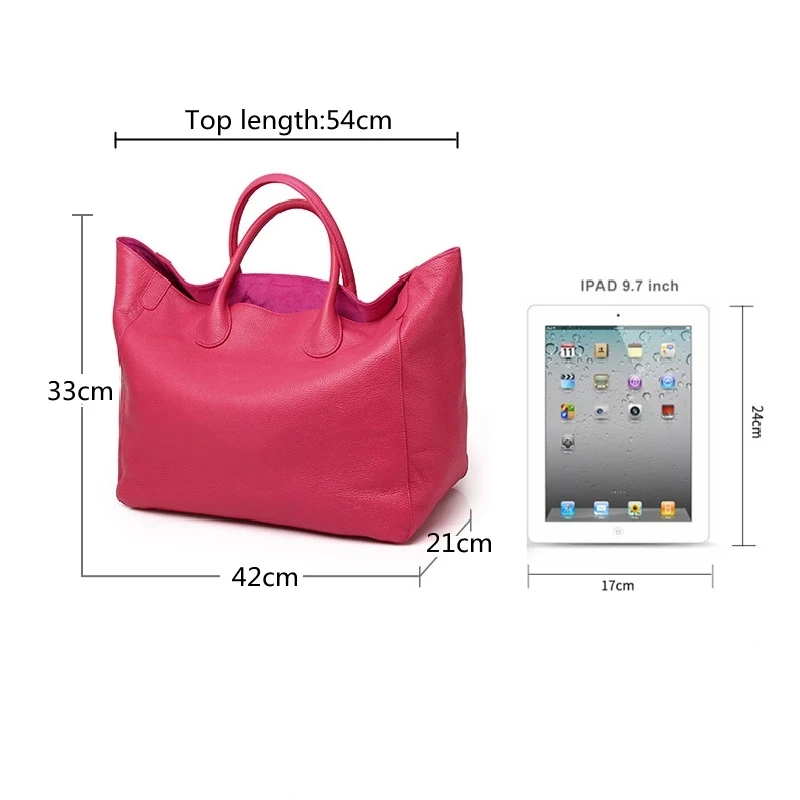 Pink Women Bag Genuine Leather Handbag Luxury Cowhide Casual Tote Thick Real leather Bucket Shopping Daily shoulderBag Big Purse