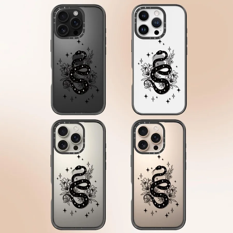 iPhone 16 Pro ケース - [6.6フィートの軍事グレード落下保護] [剥がれ防止技術] クリアブラックTPUバンパーケース (A Snake)