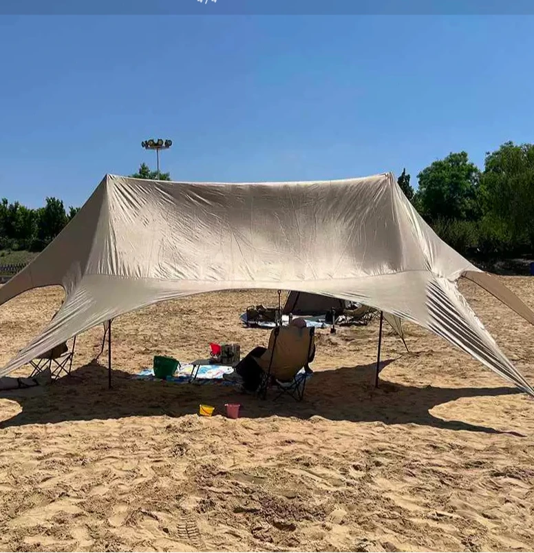 Portable Hexagonal Black Coating Canopy, Quick Setup Waterproof Ventilated Tent for Outdoor Camping Beach Sun Shading