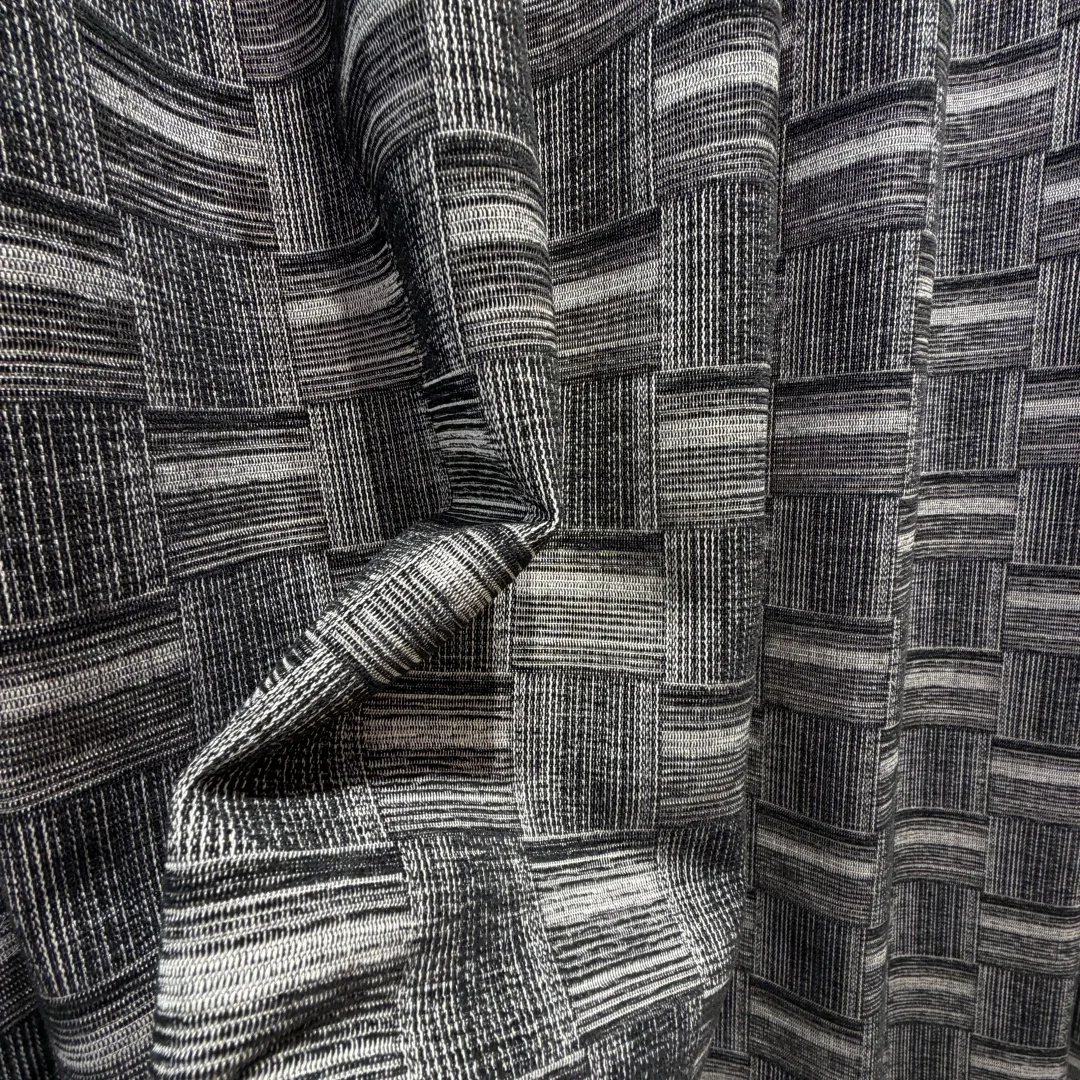 Retro Black Gray Plaid Linen Curtains, Woven Texture Checkered Window Drapes, Light Filtering Curtain for Home Decoration