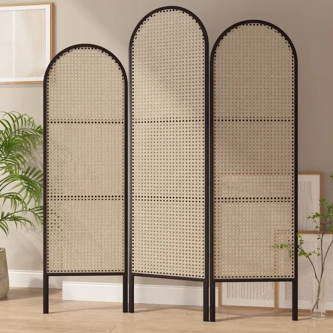

Rattan solid wood screen partition living room folding mobile decoration hotel log folding screen