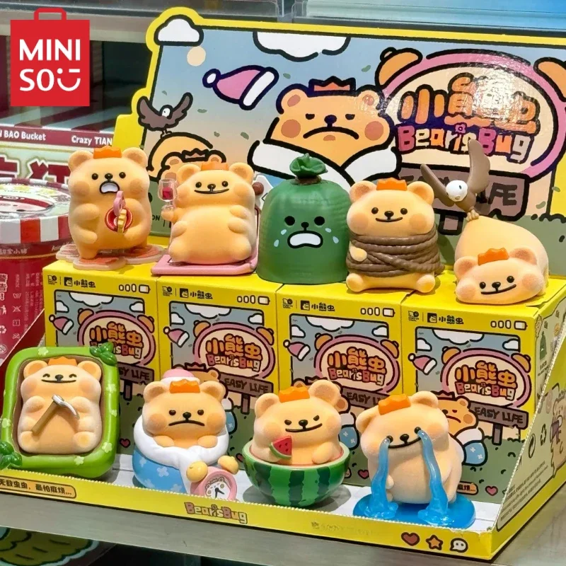 MINISO Bug Bear Easy Life Series Blind Box Cute Flocking Desktop Decoration Ornaments Cartoon Model Children's Toys BirthdayGift