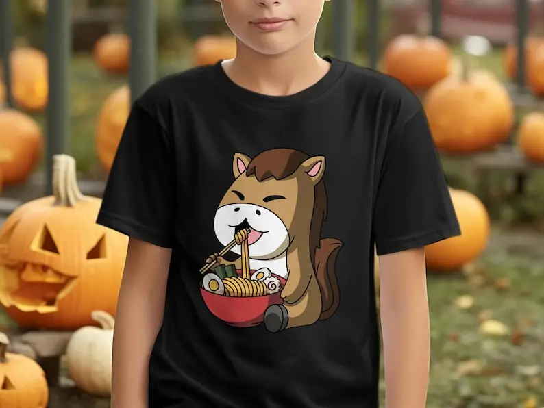 

Kawaii Anime Year of The Horse Asian Noodles Japanese Ramen Japan Cartoons Art Couple T-Shirt High Quality Cotton Graphic Tshirt