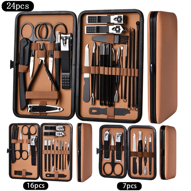 7-24 pezzi Set di strumenti per manicure Kit di taglierina per cuticole in acciaio inossidabile Tagliaunghie professionale Pedicure Strumenti per toelettatura di nail art