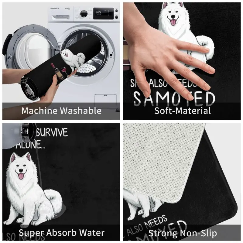 Samoyed And Wine Funny Dog Front Door Mat Anti-Slip Outdoor Absorbent Doggy Puppy Pet Doormat Living Room Entrance Rug Carpet