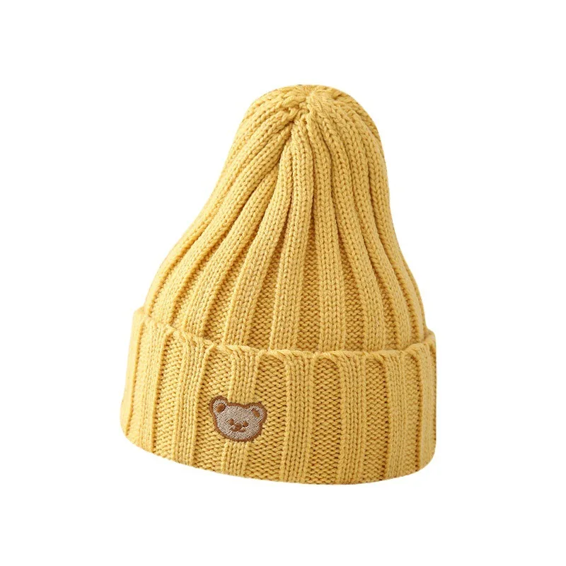 Winter Baby Beanie Cap Cotton Autumn Knit Hat Toddler Cap for Boys Girls Cute Cartoon Bear Soft Warm Solid Color Children Hat