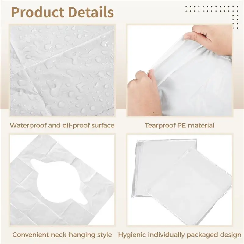 200Pcs/Set Disposable Adult Bibs Plastic Disposable Bibs Waterproof Oilproof Dining Bibs For Adults Single Use Cloth Protectors