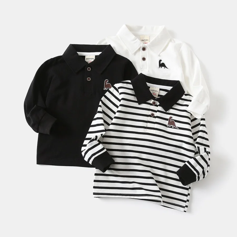 Cute Toddler Boys Polo T-shirts Dinosaur Kids Tops Tees Long Sleeve Children's Clothes