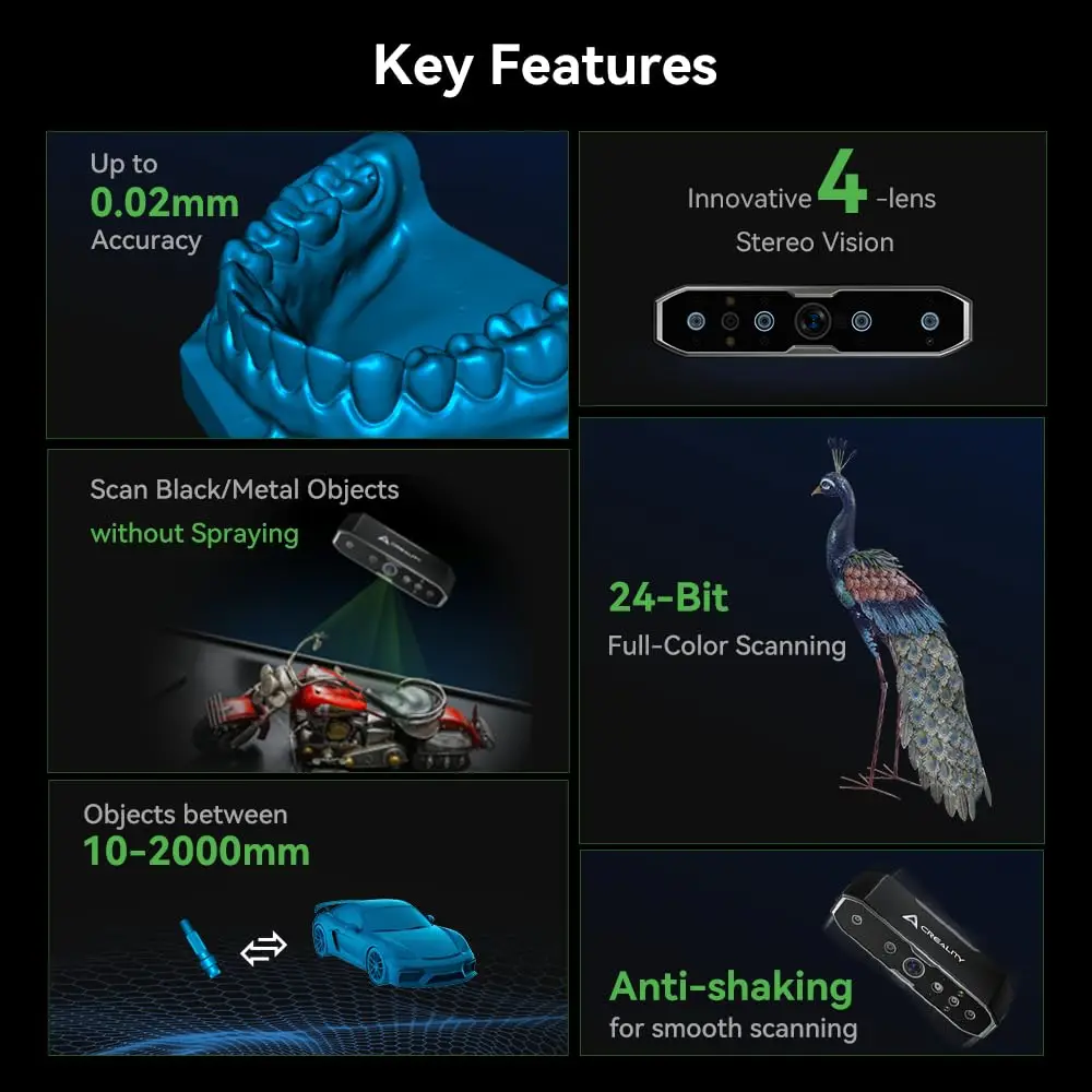 CR-Scan Otter 3D Scanner for 3D Printing Reverse Engineering, Handheld Scanner with 0.02mm Accuracy Up to 20FPS Scanning Speed