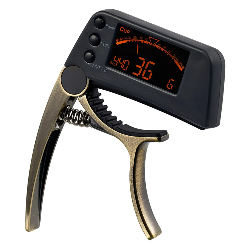 

Electric Digital LCD Guitar Tuner and Capo Clip-on Acoustic Bass Tuner for Guitar Ukulele Banjo Silver Instrument Accessories