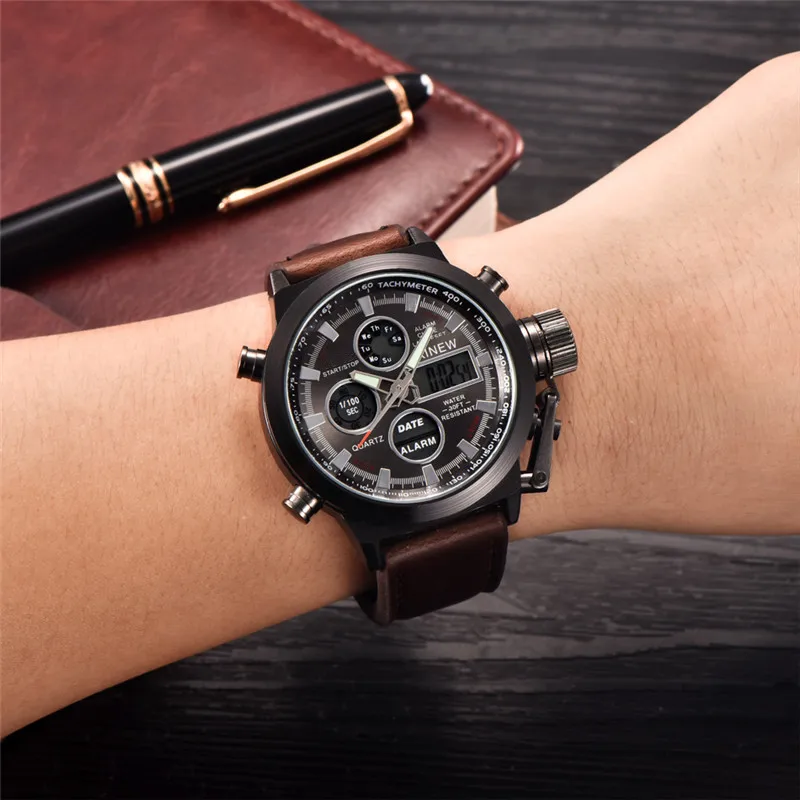 Original XINEW Brand Watches For Male New Fashion Digital Men Leather Chronograph Business Watch Montres de Marque de Luxe 2024