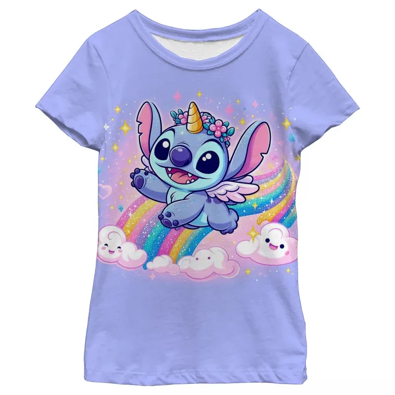 ديزني غرزة تي شيرت للفتيات الصيف الأطفال أزياء قصيرة الأكمام الاطفال الكلاسيكية تنوعا تي شيرت ملابس كاجوال فتاة أعلى