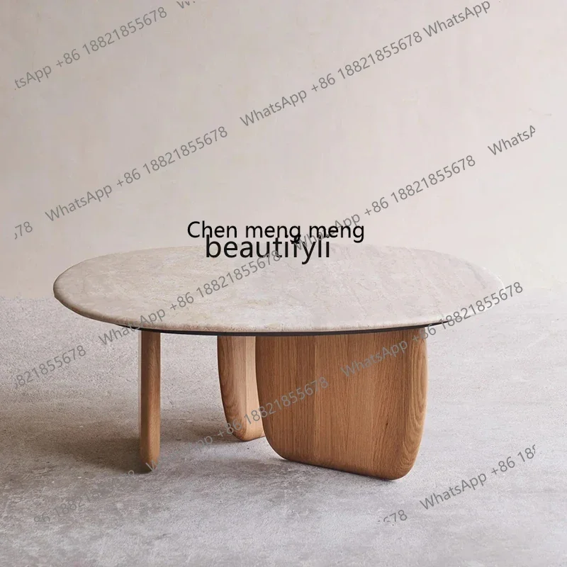 

M178 Wabi-sabi coffee table, small apartment living room coffee table, oak high-end round natural travertine coffee table