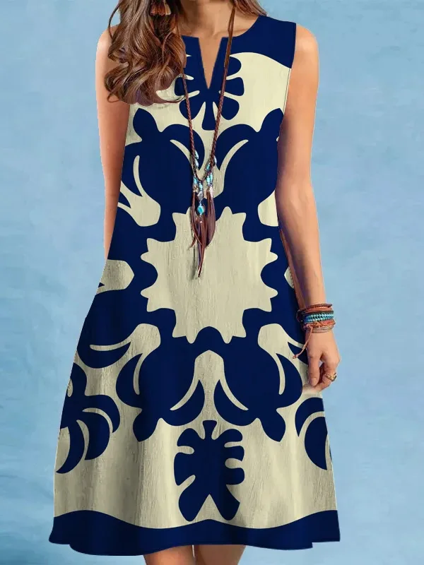 2025 Vêtements pour femmes transfrontaliers européens et américains Nouvelle robe col en V sans manches Sexy imprimé grand ourlet robe mi-longue RSY6