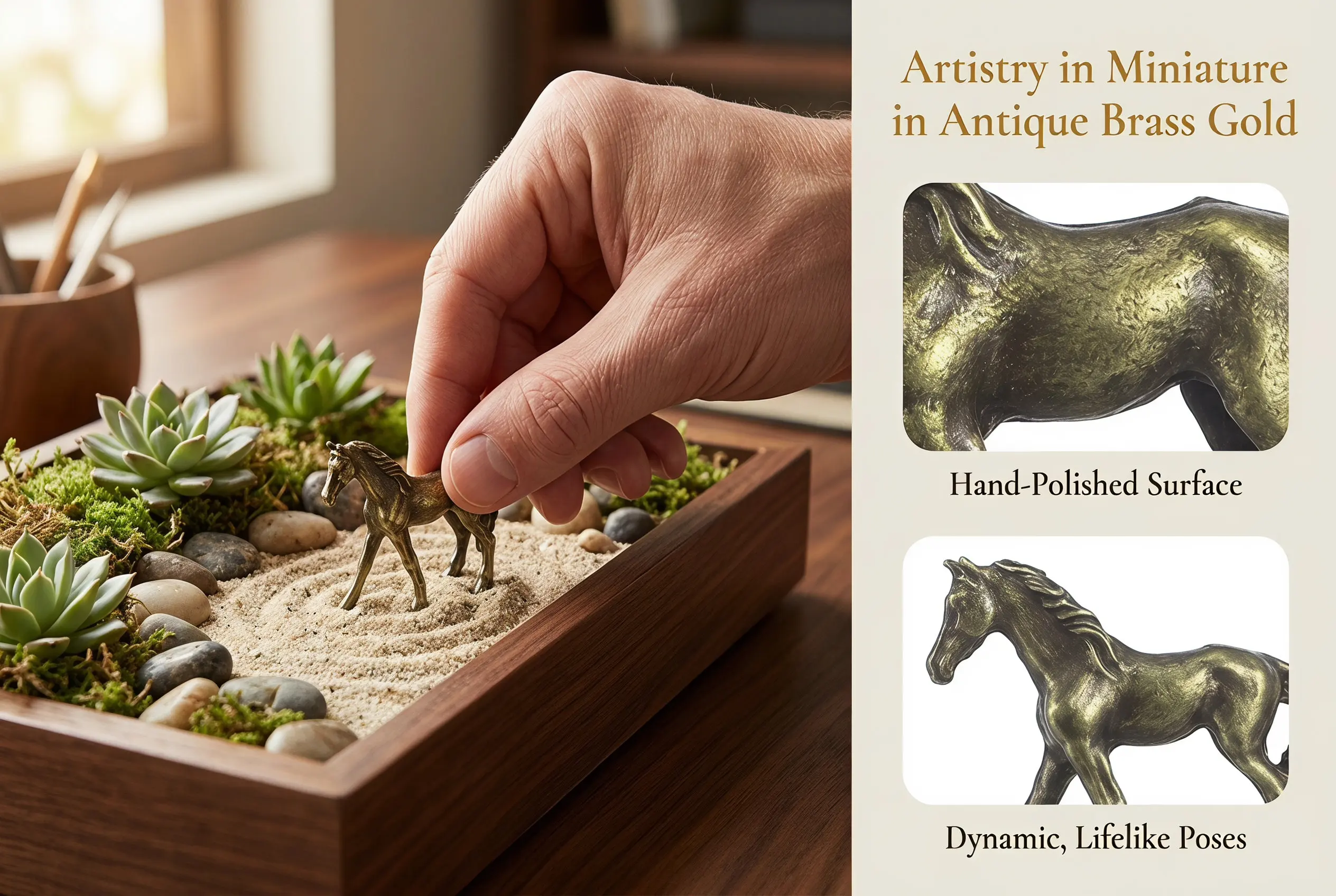 4Pcs Miniature Brass Horse Sculptures Vintage Metal Art Feng Shui Decoration for Home Office Bonsai Aquarium Metal Horse Statue