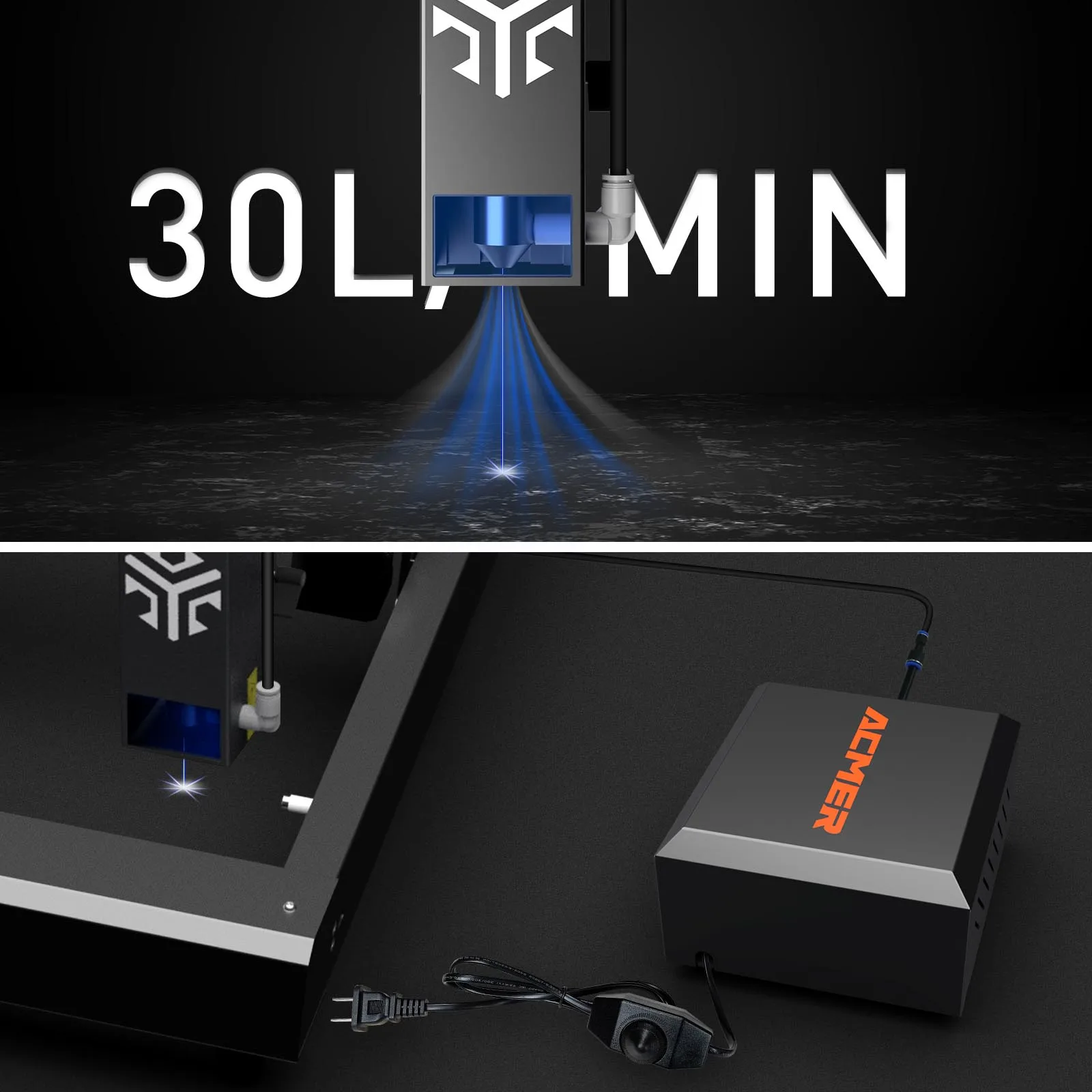 ACMER C4 Laser Air Assist Pump with 30L/min Airflow for Most Laser Cutter Machine Removing Smoke Dust Low Noise Air Assist Set