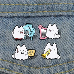 Cute Music White Cats Brooch Saxophone Blue Piano Pink Harp Cat Creative Animal Metal Badge Punk Pins Jewelry Accessories Gift
