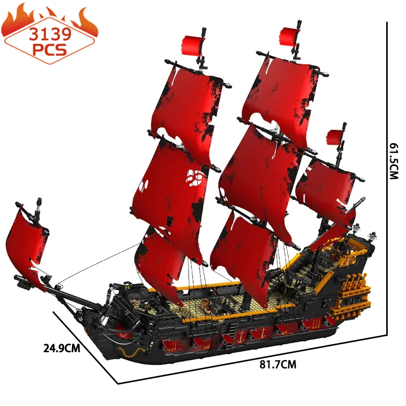 

MOULD KING Pirates Ship Building Blocks Creative Expert Red Queen Ship Corsair Bricks Model Boat Toys For Kid Birthday Gift MOC