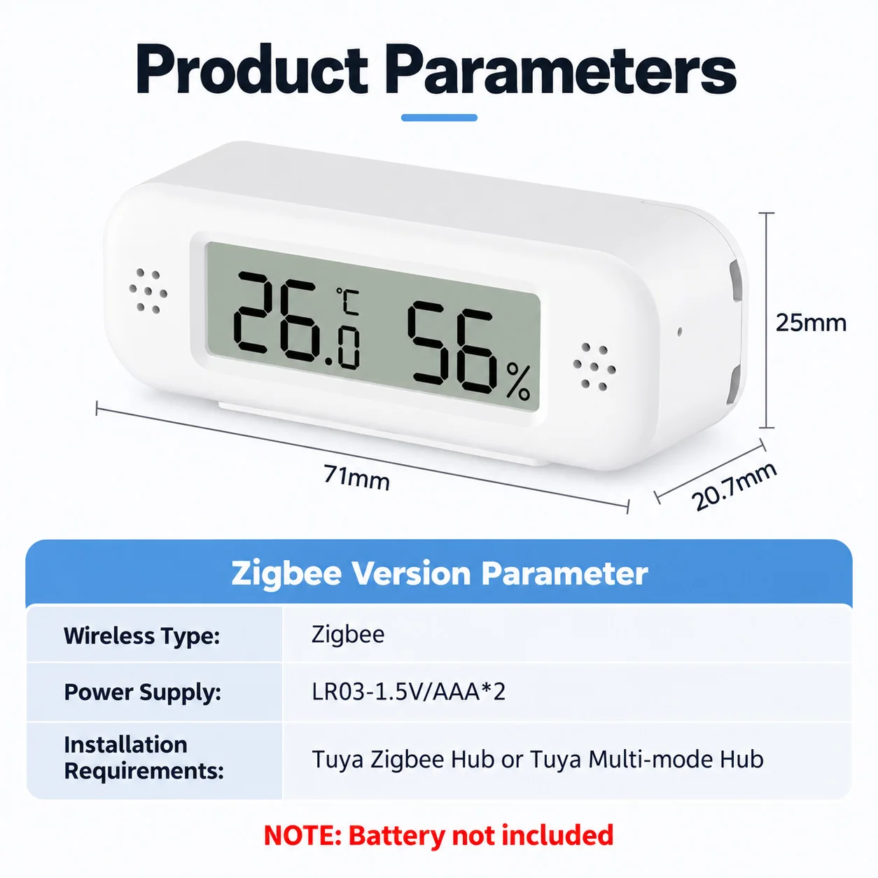 Tuya Mini Zigbee Temperature Humidity Sensor Zigbee Gateway Required Works with ZHA,Yandex,Zigbee2MQTT,Alexa,SmartLife