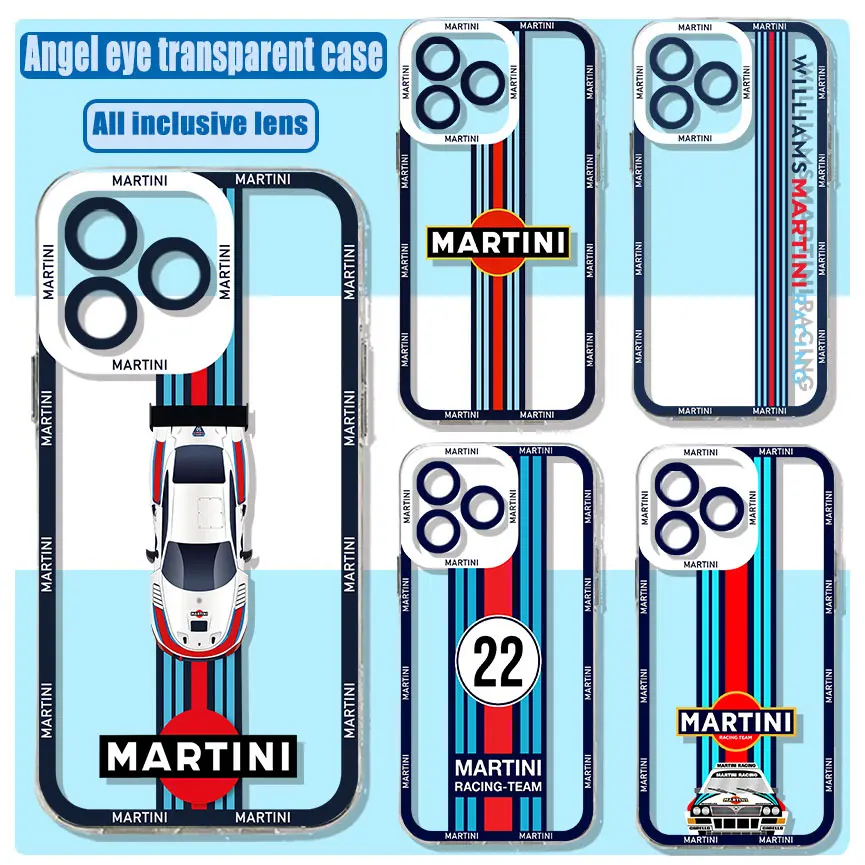 Martini гоночный Полосатый чехол для телефона Samsung S24 S23 S22 S21 S20 S10 FE Note20 Note10 Plus Ultra Lite 5G, прозрачный мягкий чехол из ТПУ
