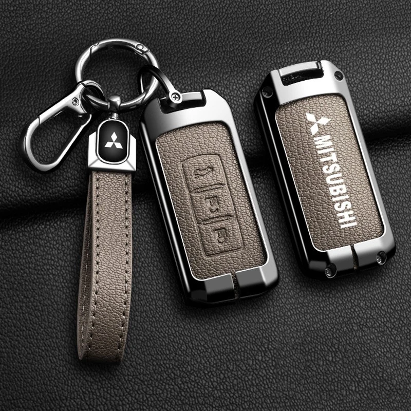 

Car Alloy Leather Key Shell Key Bag Ring Cover Case Holder For Mitsubishi Outlander L200 ASX EVO Lancer Mirage Pajero Attrage