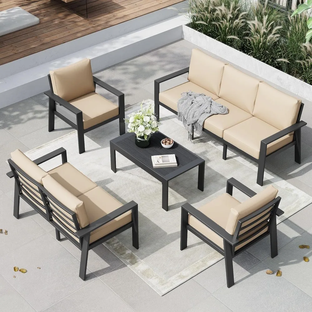 

5-Piece Patio Furniture Set - Outdoor Aluminum with Waterproof Cover, Sectional Conversation Set with Coffee Table for Lawn, Ga