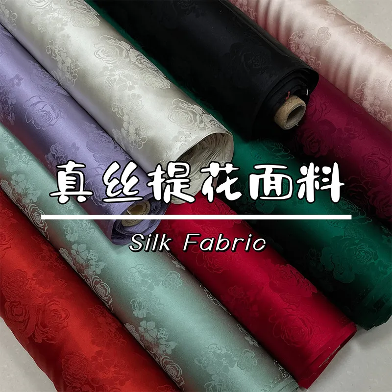 High-Grade Silk Fabric Silk Jacquard Fabric Satin Stretch Purple Printed Satin Silk Cheongsam Dress