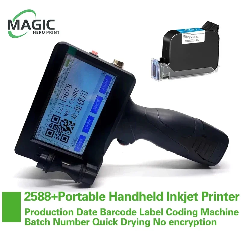 

2588 2588+ Portable Handheld Inkjet Printer Production Date Barcode Label Coding Machine Batch Number Quick Drying No encryption