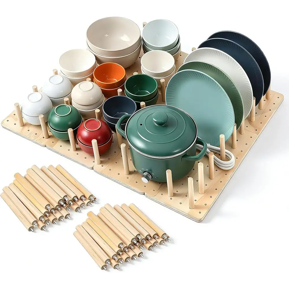 

Набор из 4 органайзеров для ящиков с перфорированной доской и 48 креплениями, 53x15 см, деревянная перфорированная доска для кухонных тарелок, органайзер для хранения в ящиках