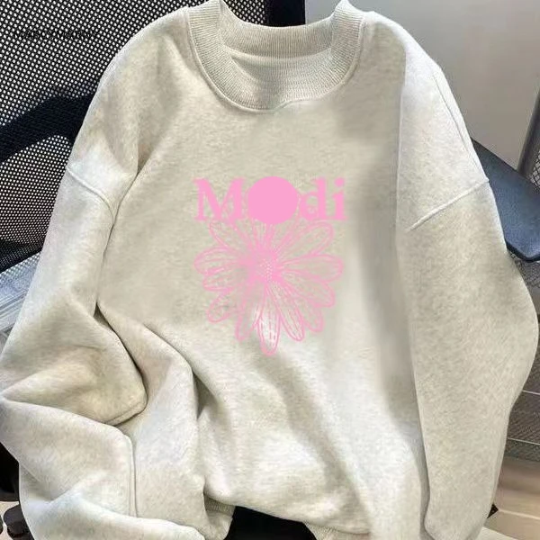 تتميز هوديي الرجعية الخريفية ذات الرقبة المستديرة لكل من الرجال والنساء على سويت شيرت بتصميم فريد وفضفاض ومستقيم من الخلف #2