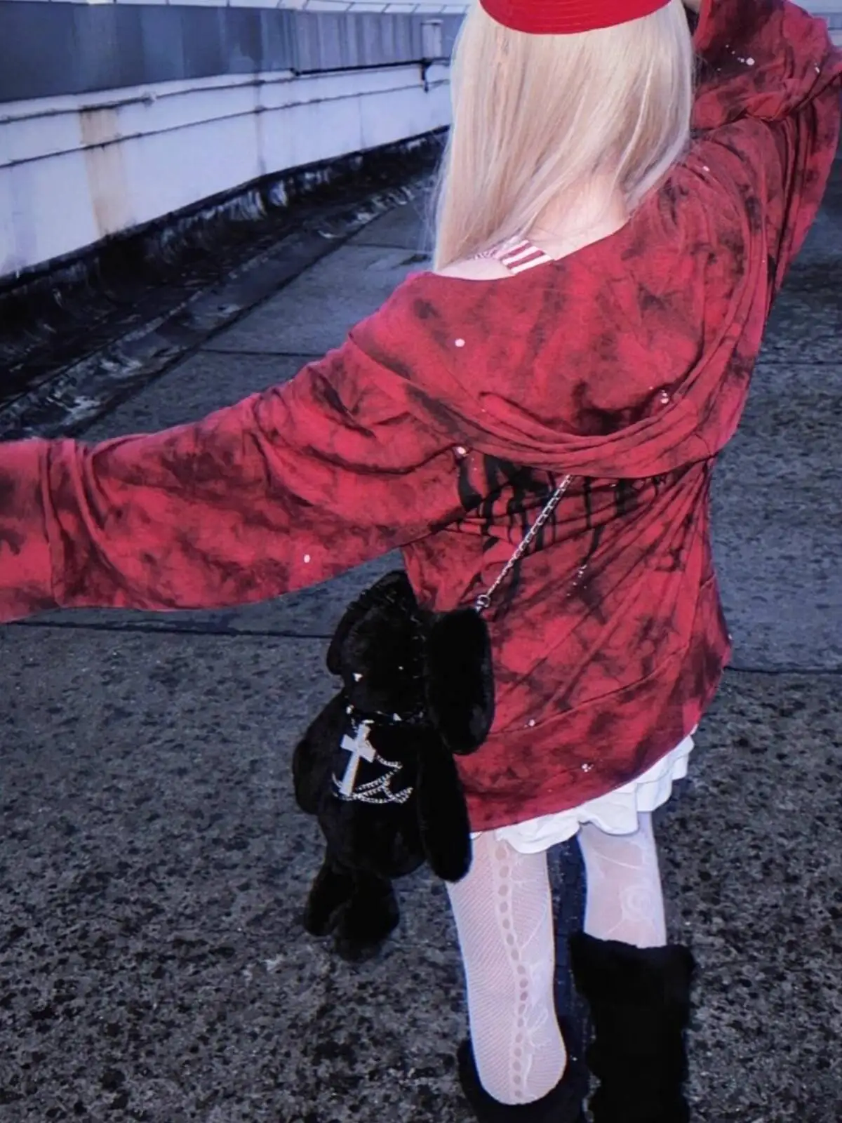 2025 Spring & Autumn Punk Gothic Rock Style Hoodie   Zip-Up Cardigan with Graffiti & Splatter Prints Subculture Outerwear