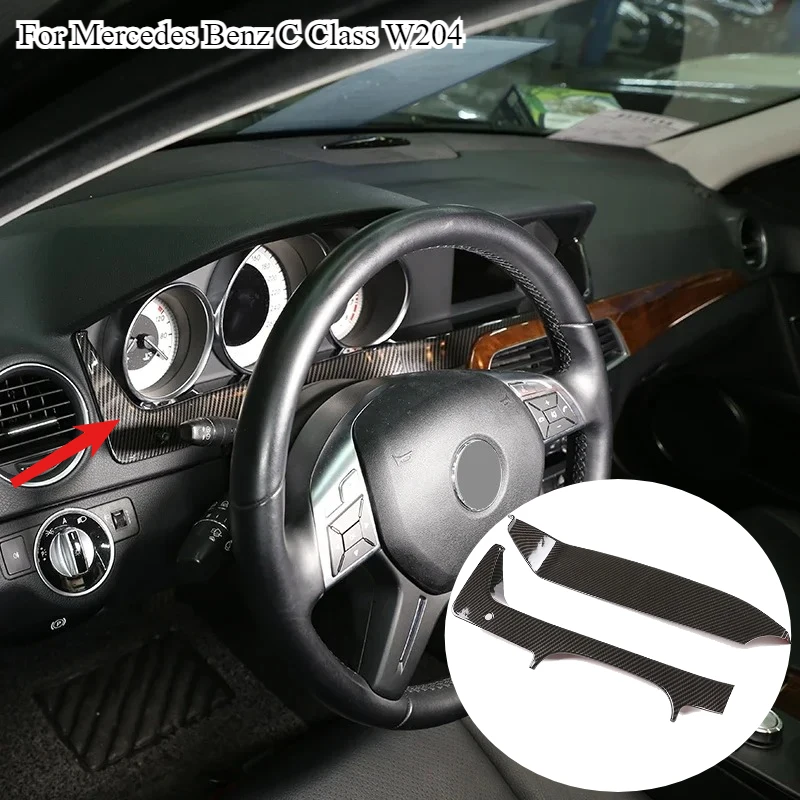 

For Mercedes Benz C Class W204 2011-2013 Car Styling Carbon Fiber texture Steering Wheel Dashboard Panel Cover Frame Trim LHD