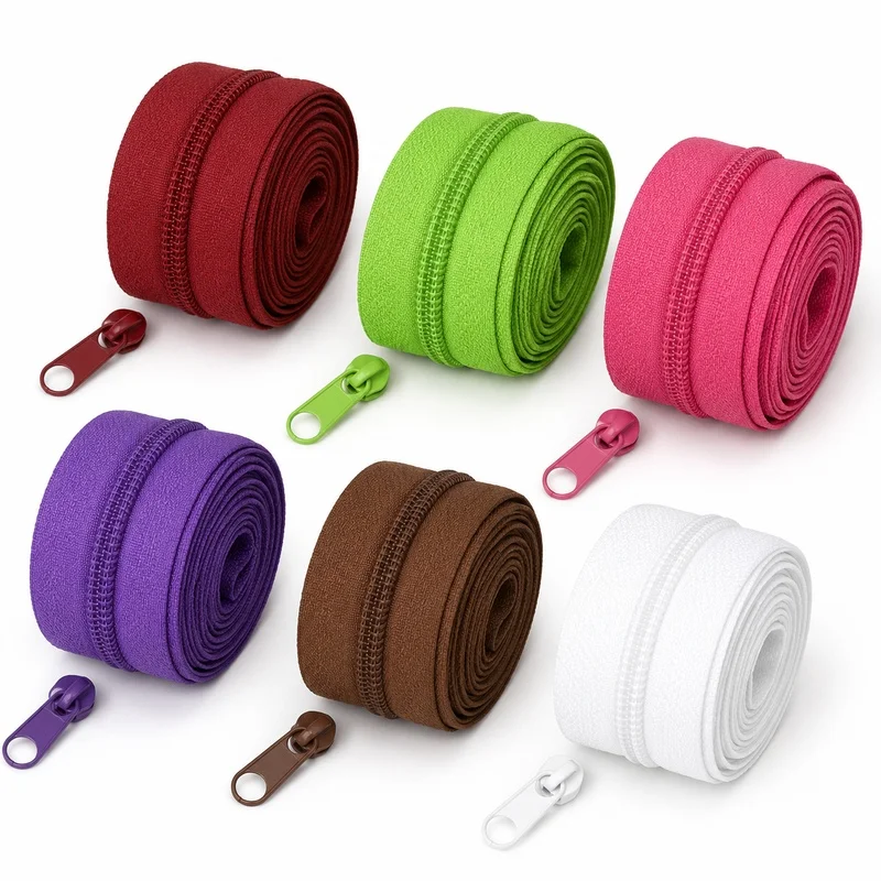 3-10M 3/5/10Pcs 3#5# Nylon Coil Zipper Tapes with Sliders for Garment Handbag Tent Jacket Repair Continuous Zip DIY Sewing Kits