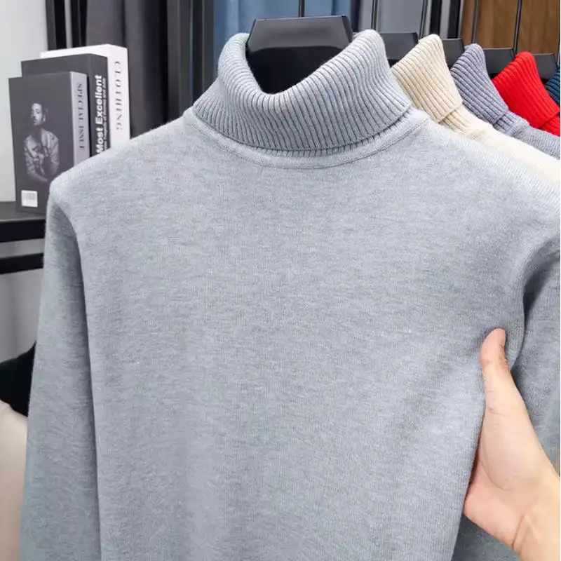 Woolen Sweater Men's Long Sleeved Knitted Base Pullover Sweater High Neck Sweater Business Outfit